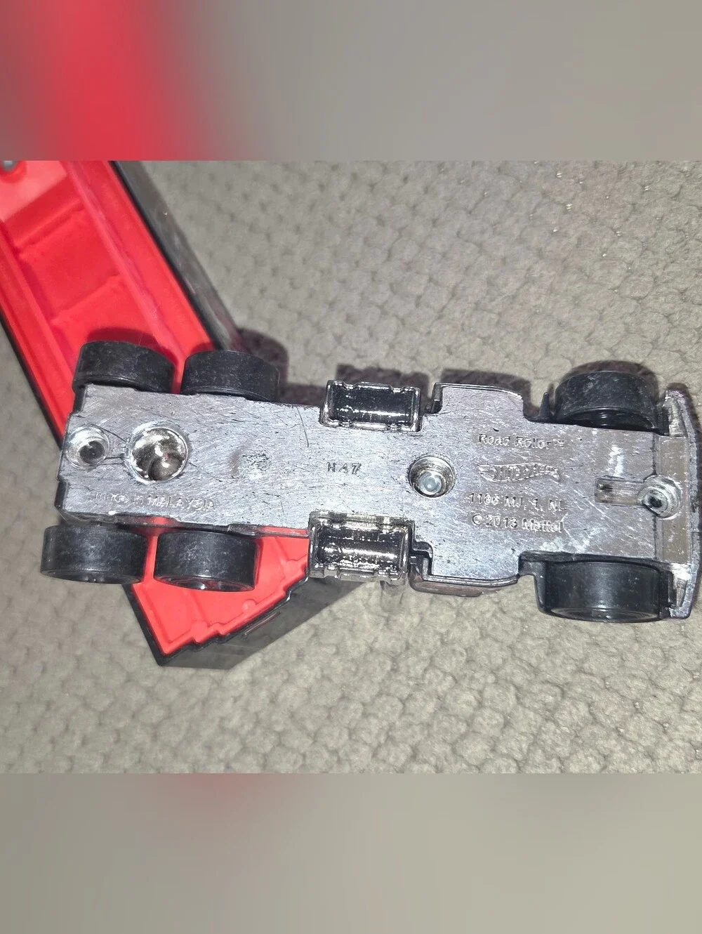 2013 Loose Hot Wheels Bone Shaker Red Hot Rod Shop Road Roller Truck Trailer